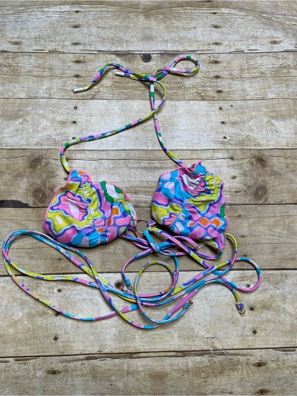 Blackbough Two Piece Ruffle Bikini Colorful String Ring Top
